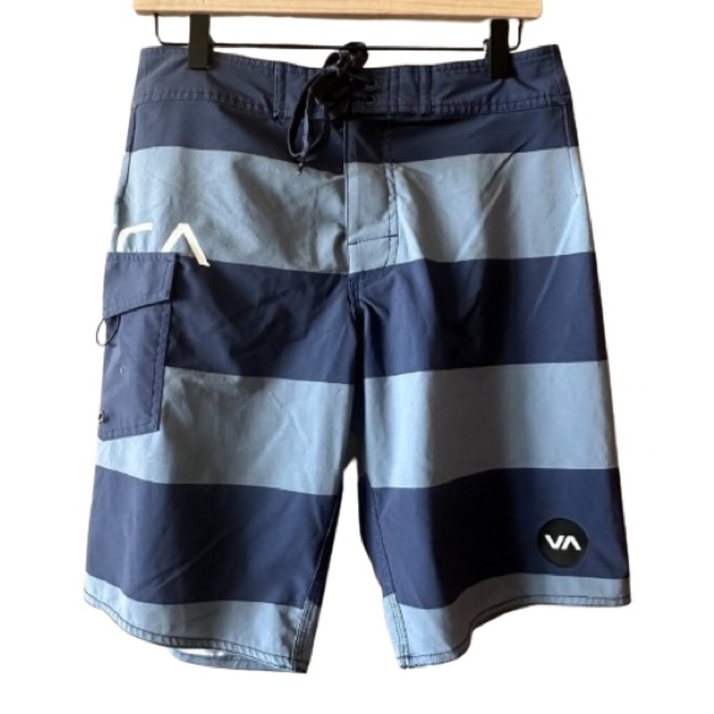 Men's 28 RVCA Board Surf Swim Shorts Navy Gray Velcro Tie Beach Summer